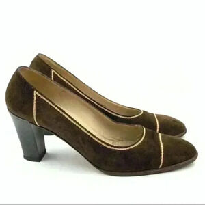 Bruno Magli heels 8 S brown gold suede cap toe